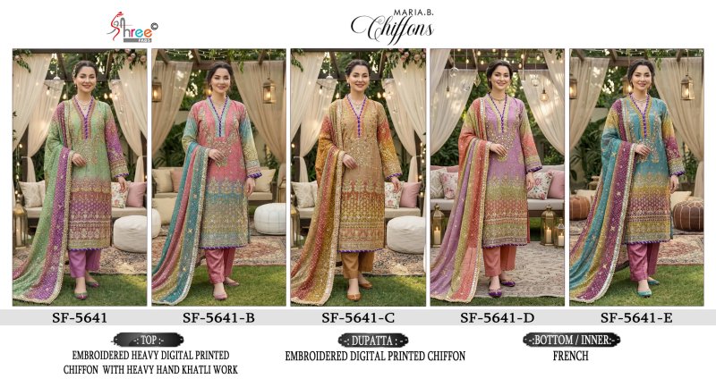 Sf 5641 A To E By Shree Digital Chiffon Pakistani Salwar Suits 